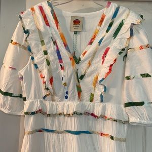 Farm Rio Mixed Off-White Prints MIDI Dress